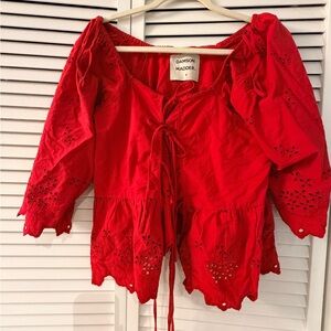 Red Eyelet damson madder top